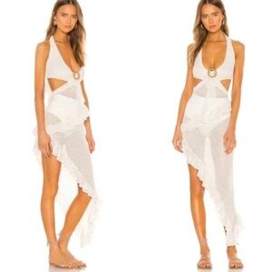 Tularosa Rio maxi knit ruffle dress in white NEW M